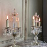 Pair of girandoles in cut crystal