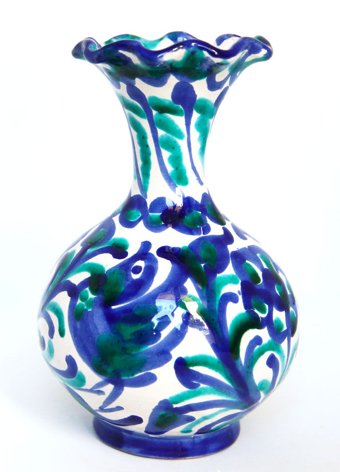 Romantic Spanish vase with hand-painted earthenware bird