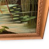 Pair of Japanese Oils On Canvas Birds By The River signed JANE