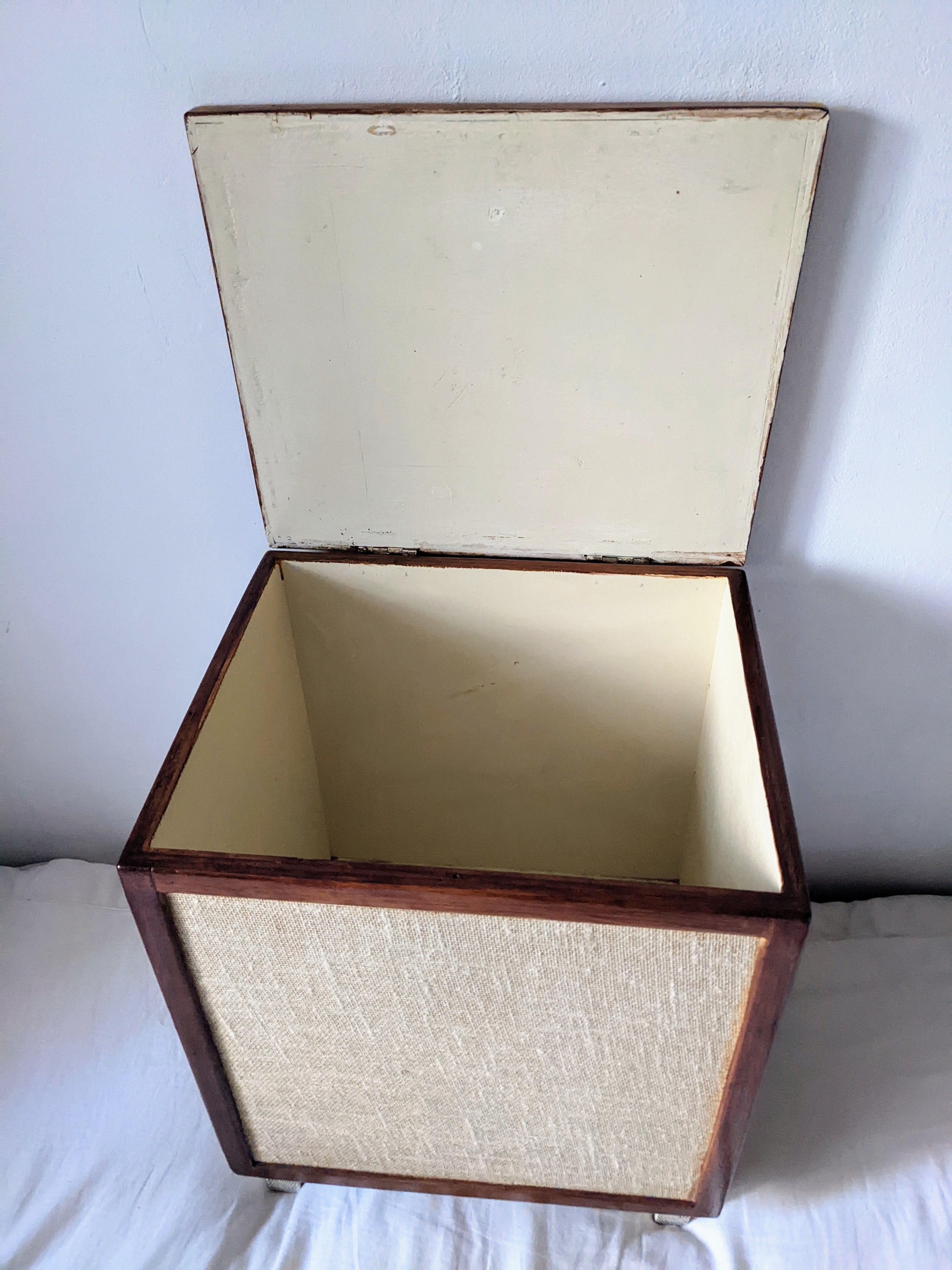 Burlap chest and varnished wood