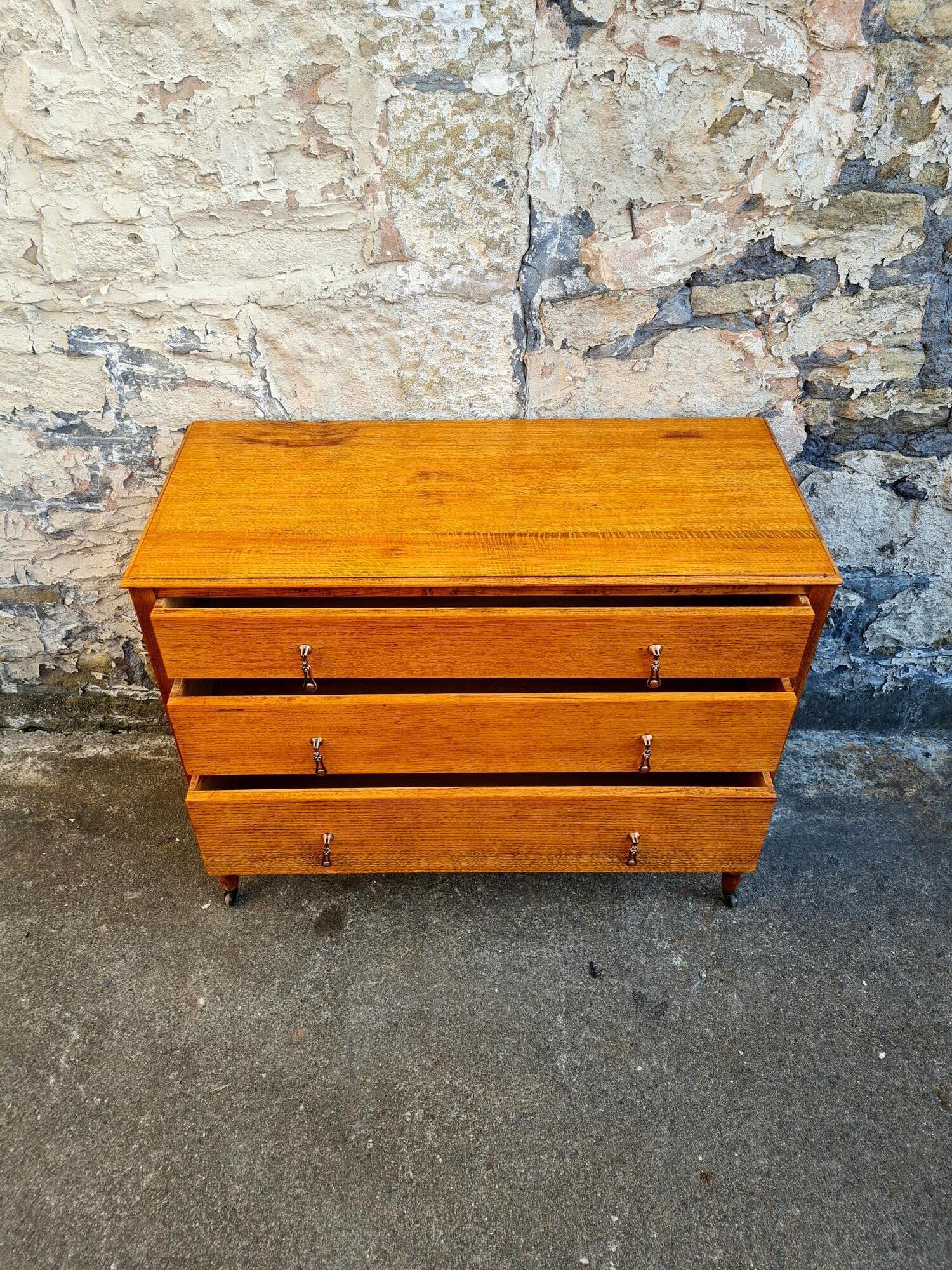 Vintage 1930s Oak Chest Of Drawers Three Drawer Cabinet