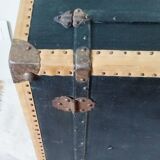 Old cabin trunk, wooden suitcase with compartments
