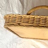 Vintage rattan and varnished wood tray - grape cluster decor
