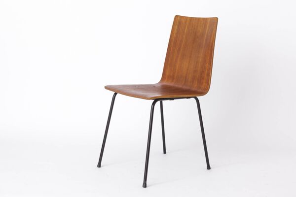 Lot de 6 chaises vintage en contreplaqué années 60 - Design allemand