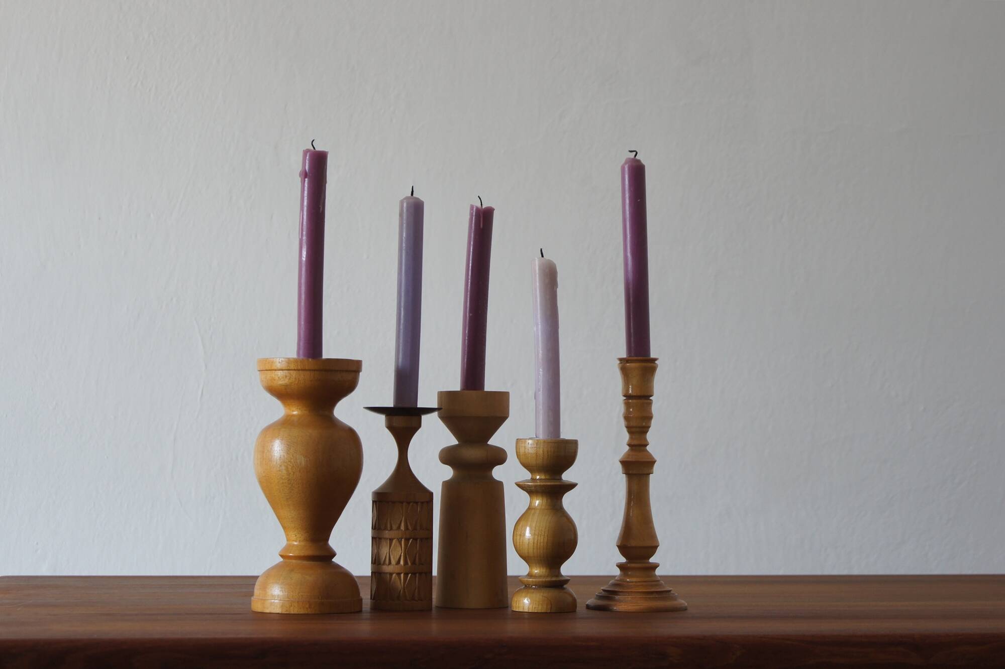 Bougeoirs scandinaves en bois, lot de 5