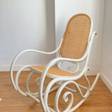 Rocking Chair THONET époque fin XIXe en bois courbé cérusé grège