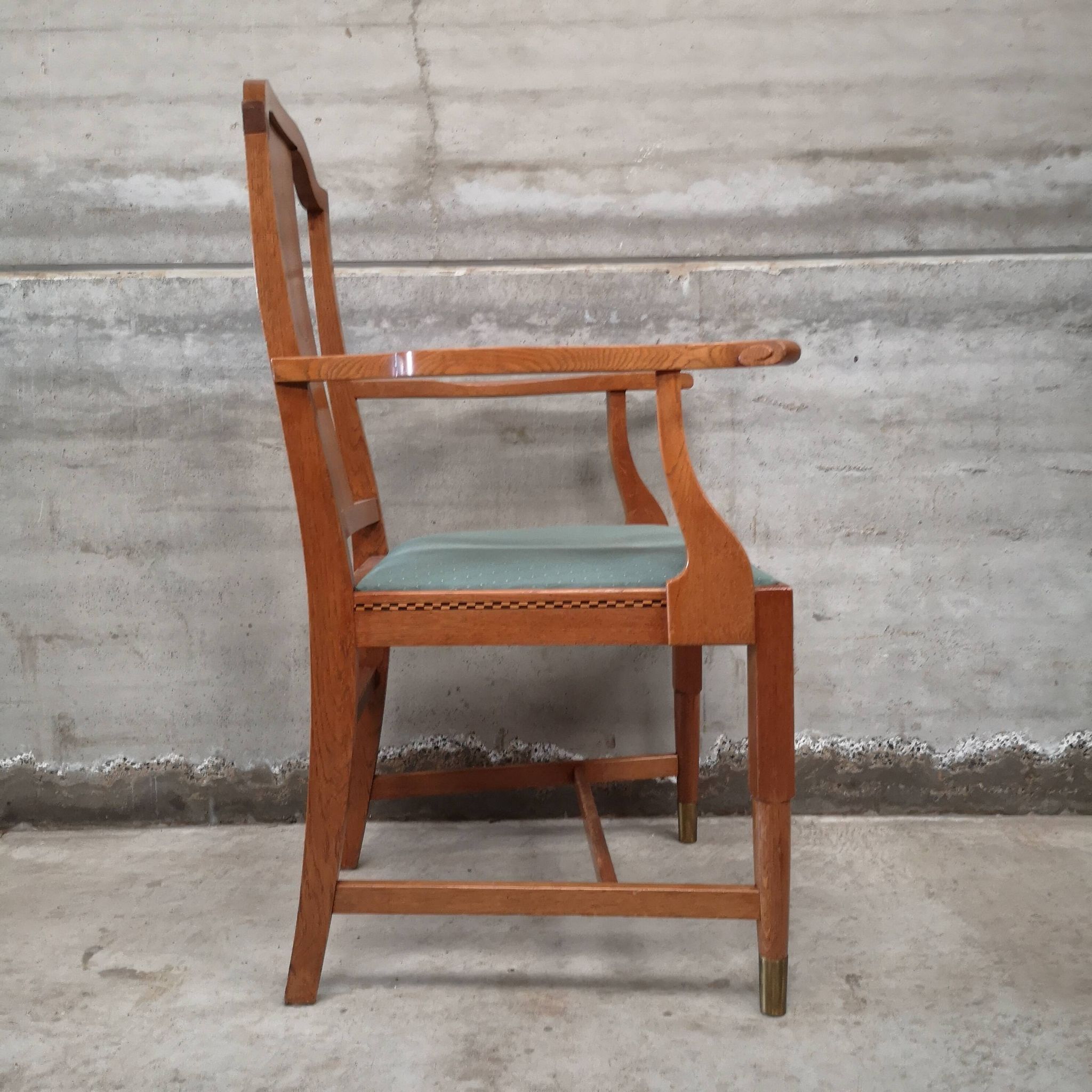 Art craft art nouveau armchair in oak and brass