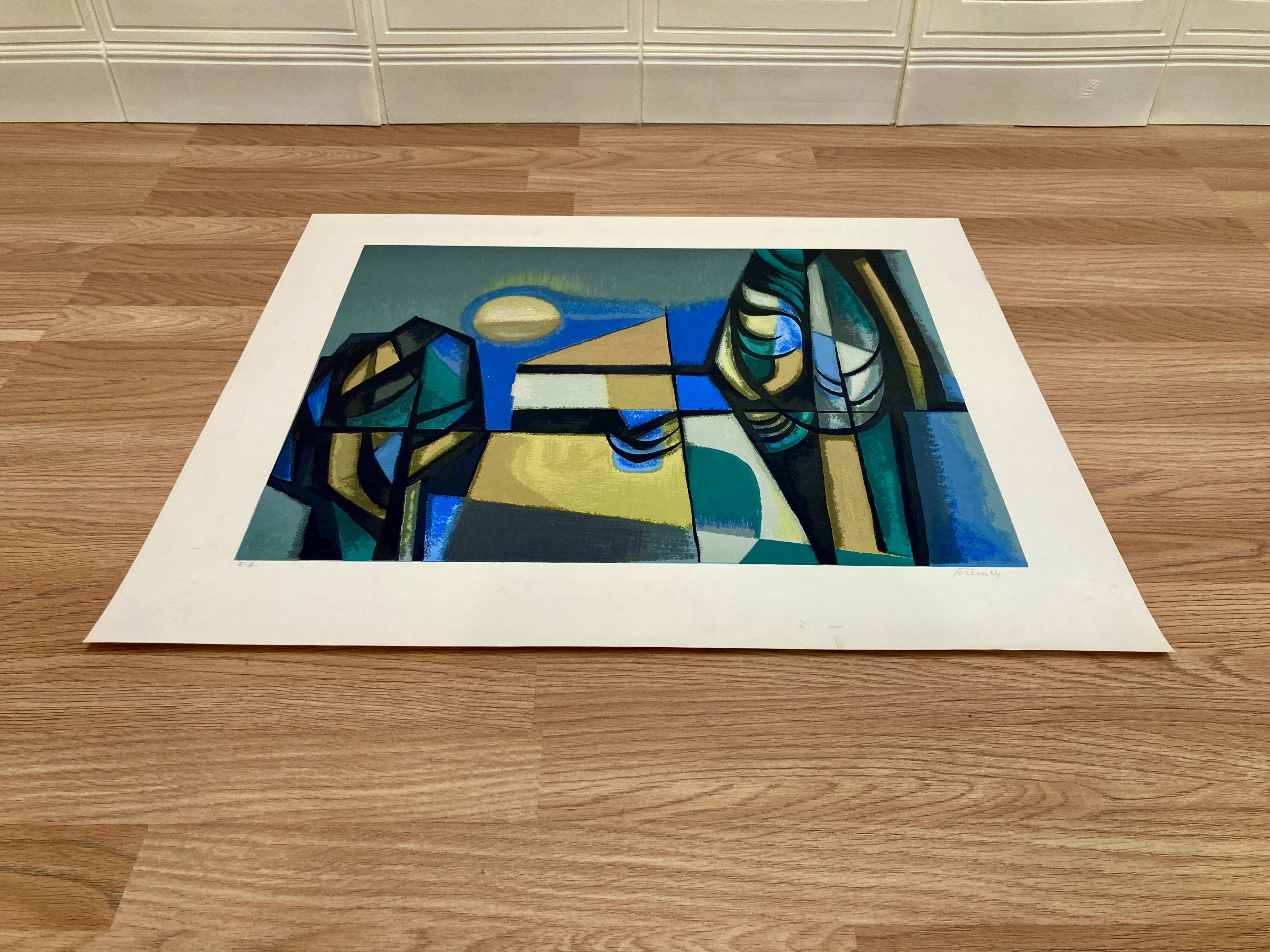 Lithograph signed "Albert Ferenz" Design 1950.