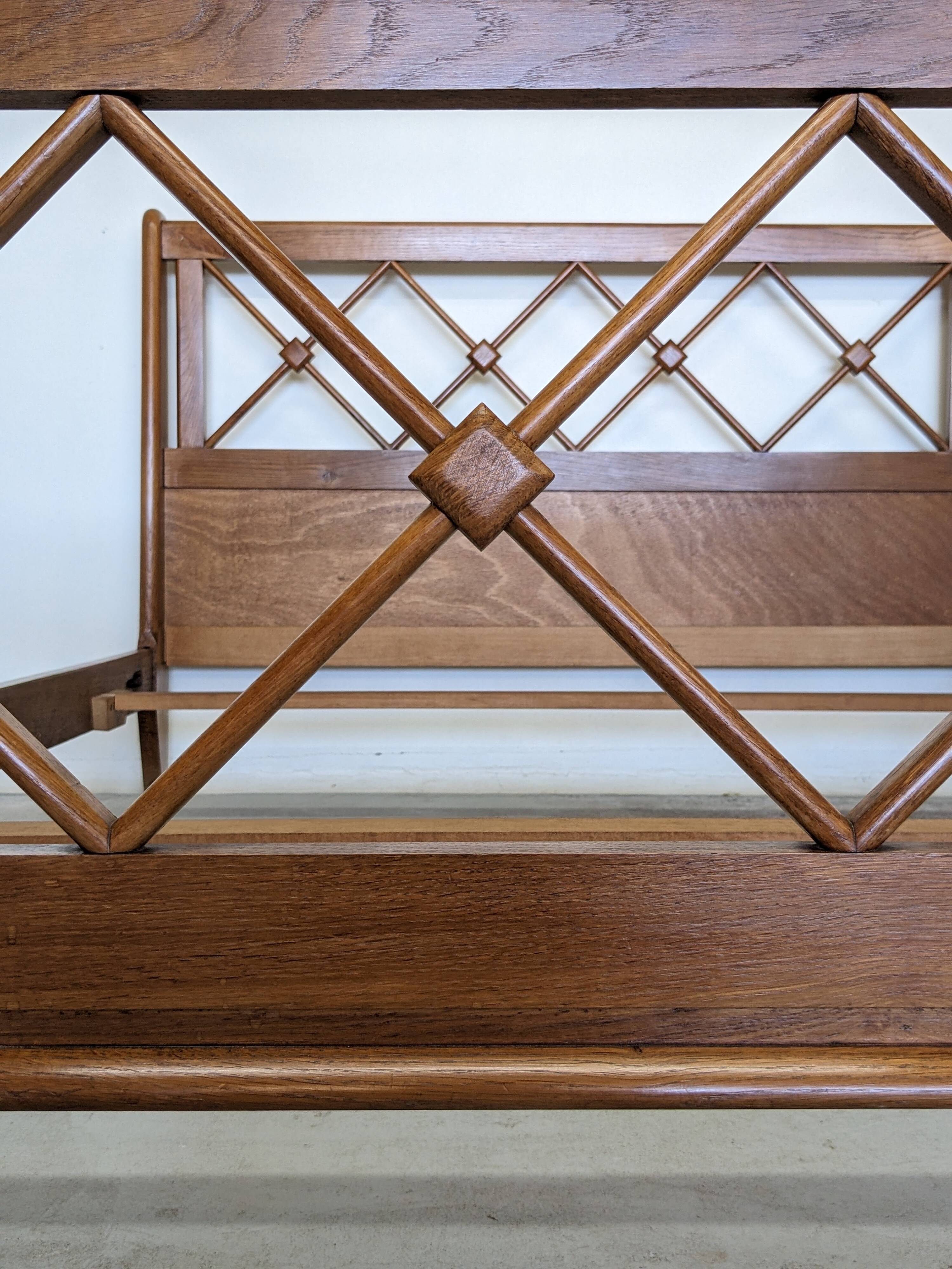 Double bed from Atelier Saint-Sabin in solid oak with lattices - 1950s