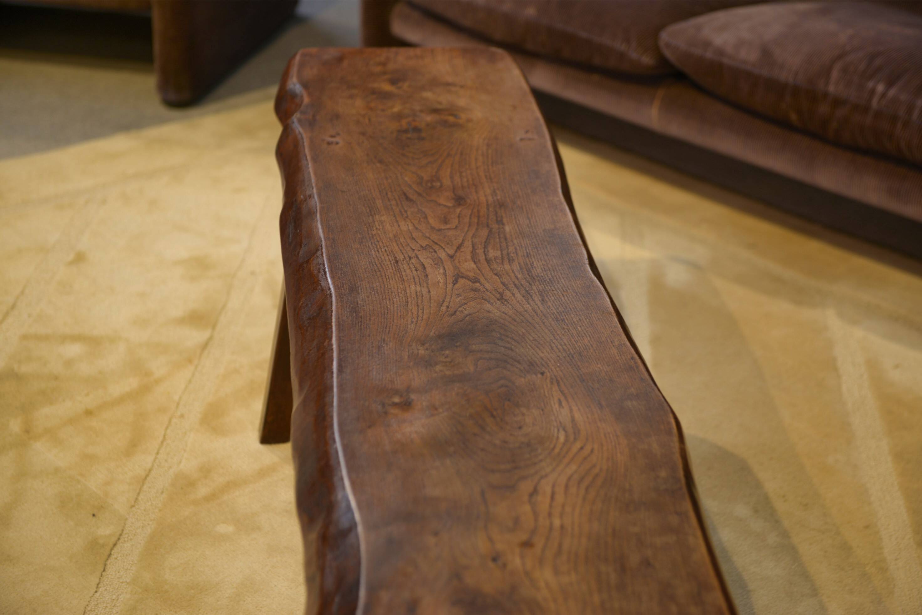 Brutalist elm bench by Aranjou, 1950s