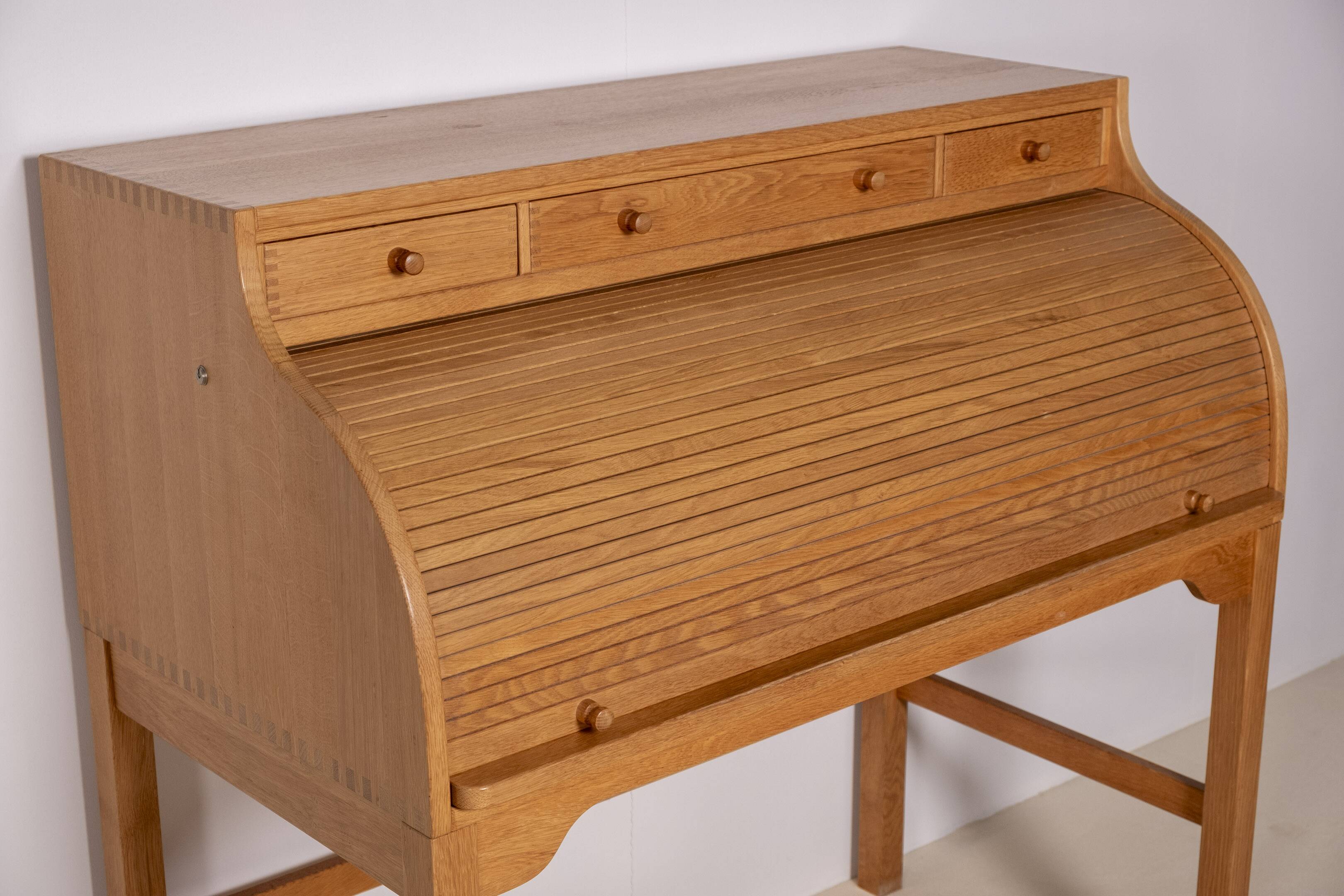 Andreas Hansen Roll Top Desk Secretary in Oak, 1970s Hadsten Traeindustri