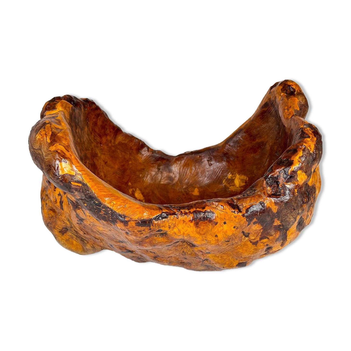 Exceptional large bowl in organic Swedish folk root, around 1960.