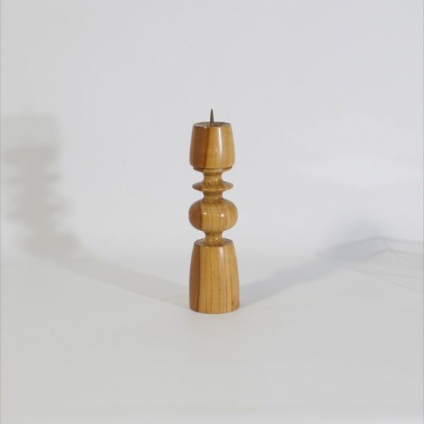 Turned solid wood candle holder and brass