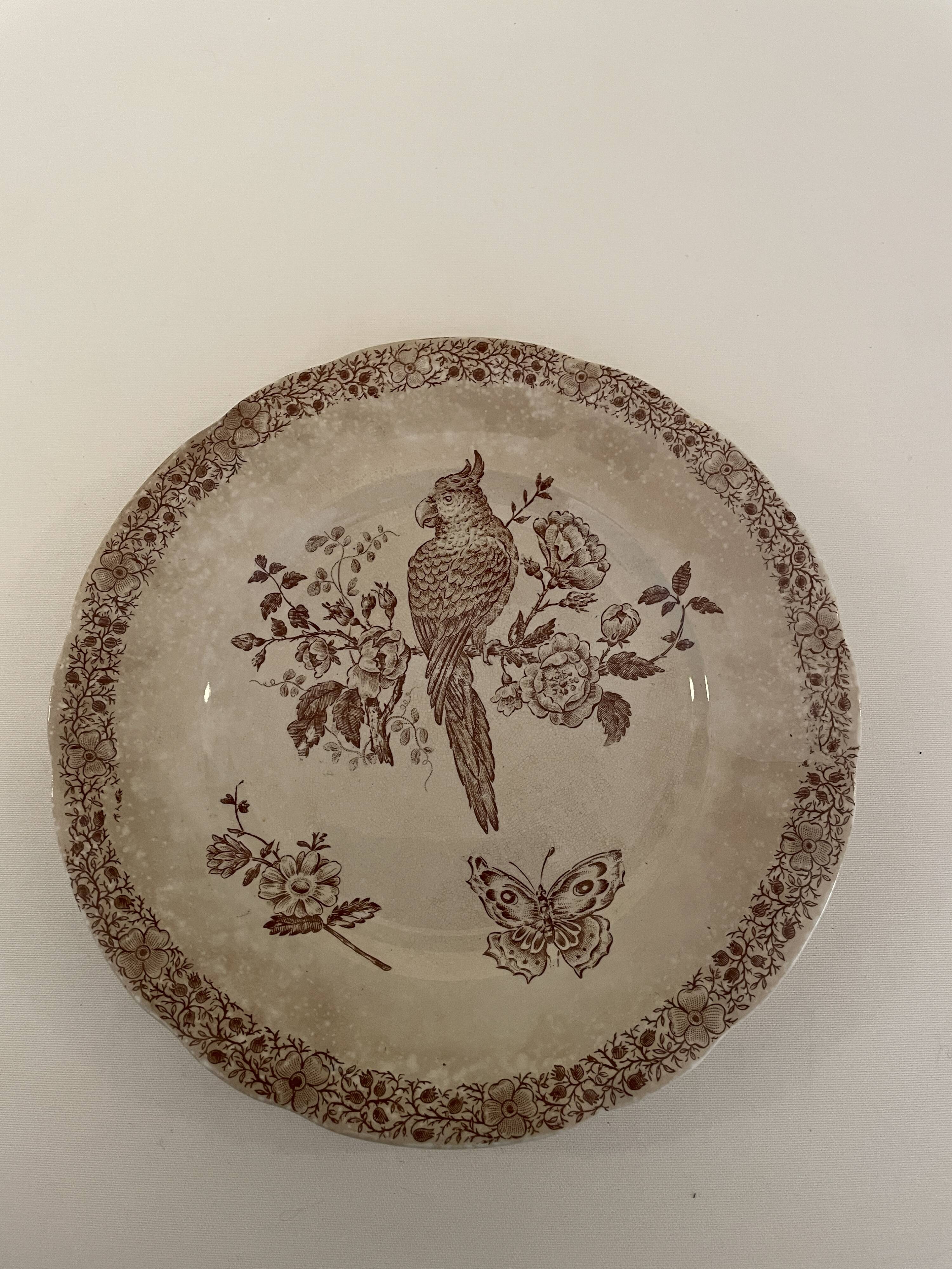 5 Assiettes faïence de Pexonne 19 ème siècle -Décor oiseaux insectes fleurs