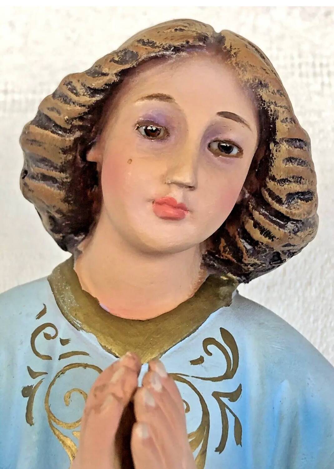 Large altar angel 42.5 cm plaster church statue sulphide eyes XIX