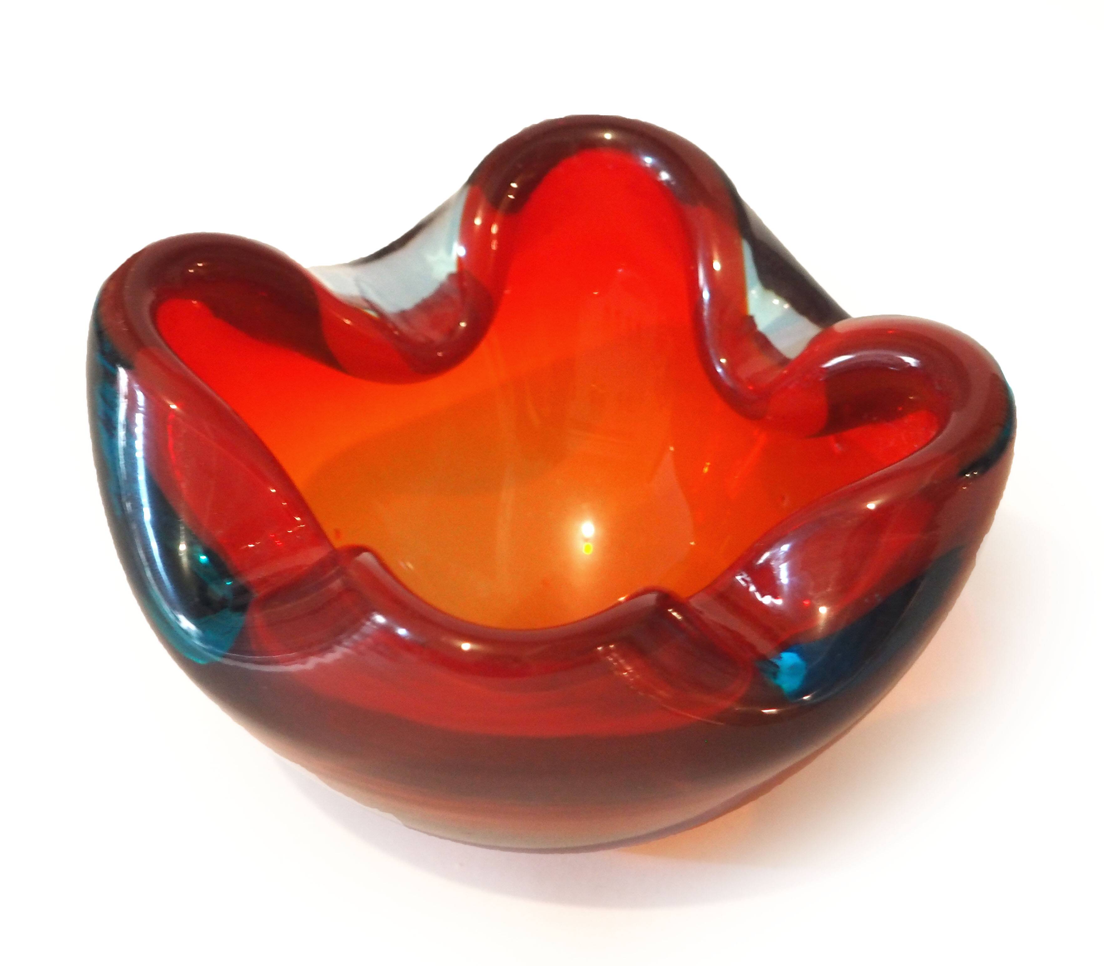Small red crystal ashtray