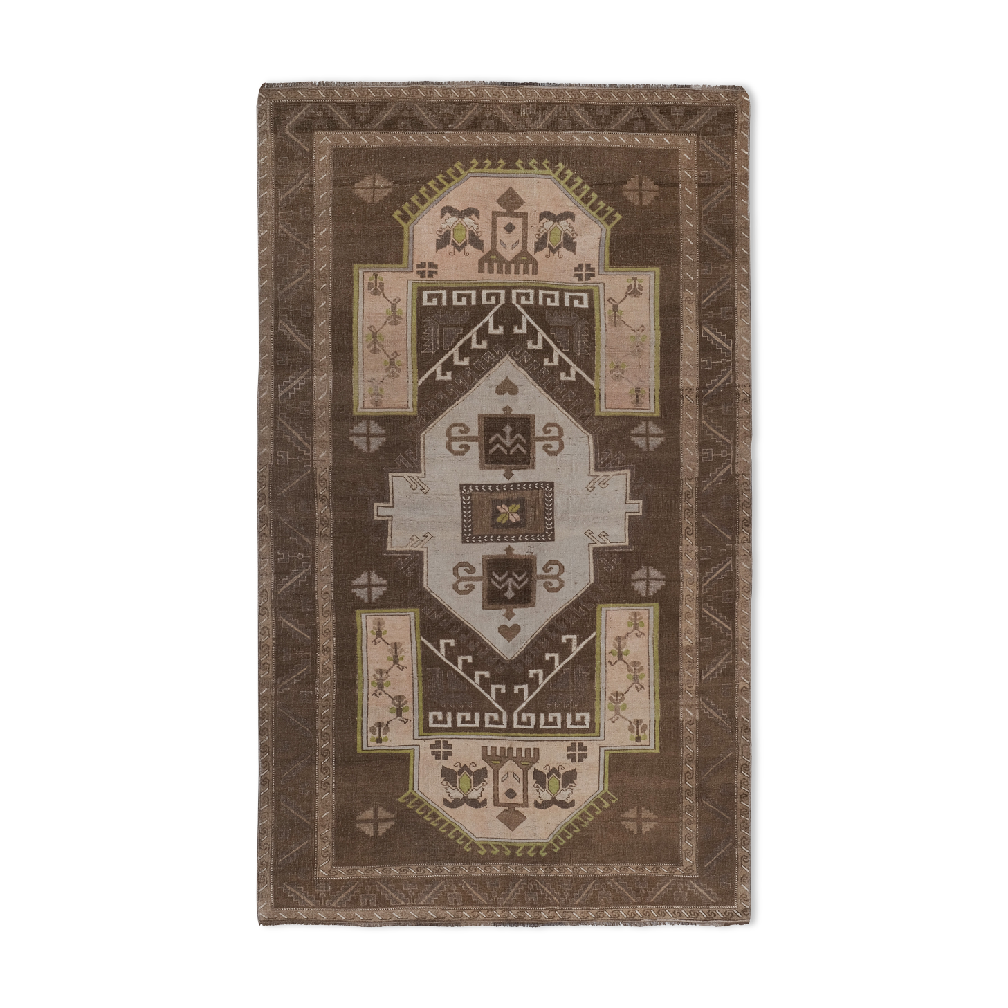 Vintage Brown Turkish Kars Rug with Mid-Century Modern Style 5'10" X 10'