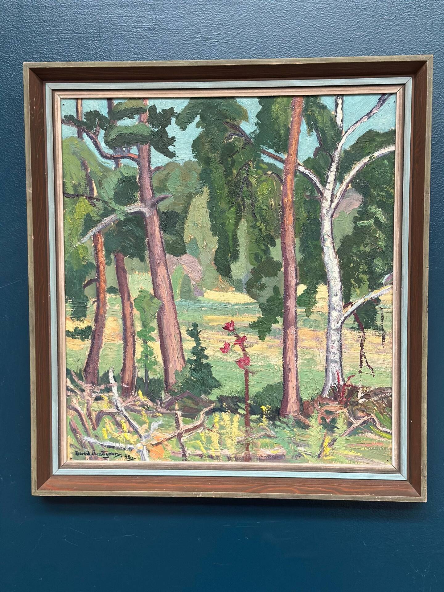 Huile su panneau suédoise – « Forêt » par Bertil Lundgren (1900–1979)