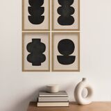 Collection of 4 black abstract paintings signed Eawy.