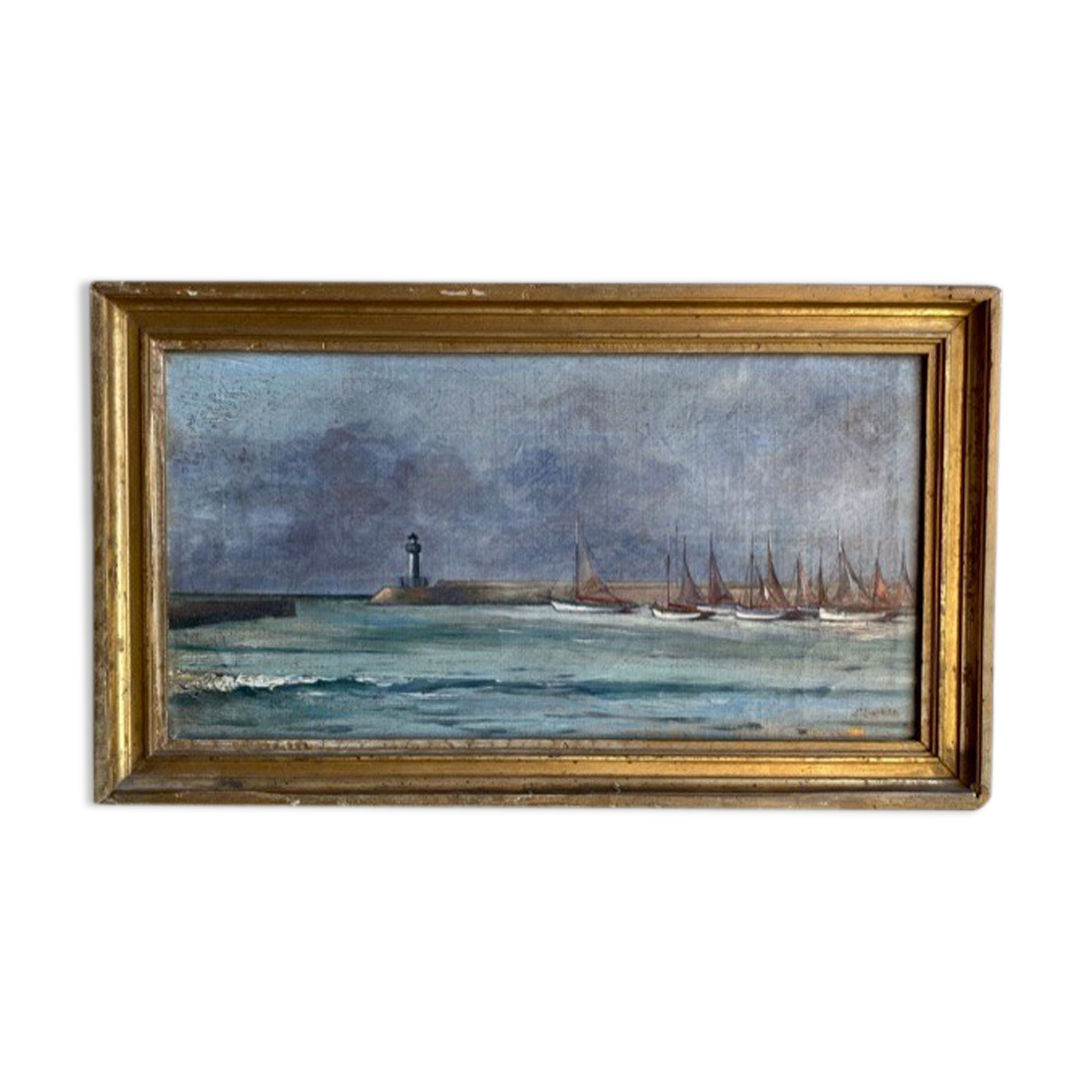 Ancient painting, Marine , signed and dated 1935