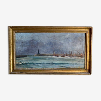 Ancient painting, Marine , signed and dated 1935