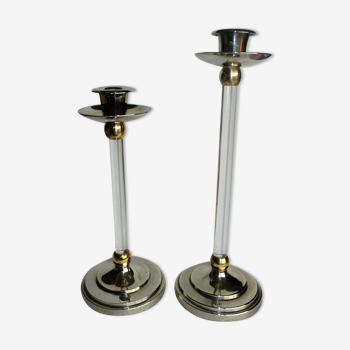 Pair of brass and plexiglass candlesticks by Estrid Ericson around 1960