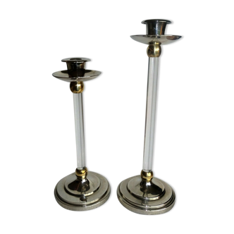 Pair of brass and plexiglass candlesticks by Estrid Ericson around 1960