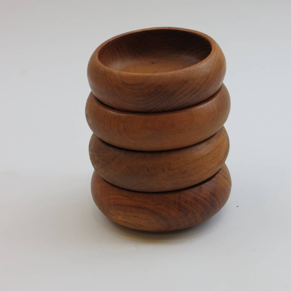 Set of 4 Midcentury Teak Wooden Serving Bowls 1960s
