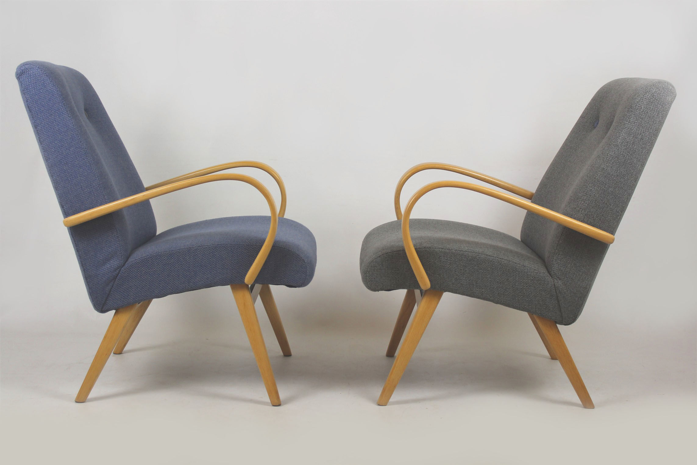 Set of 2  grey and blue lounge armchairs 1960s