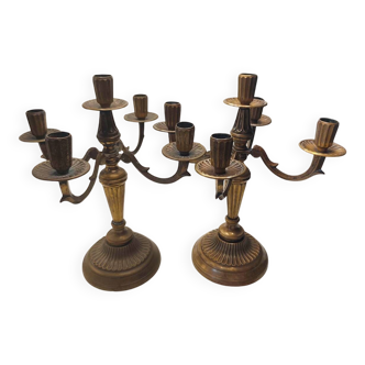 Paire de candélabres vintage en laiton classique cannelée