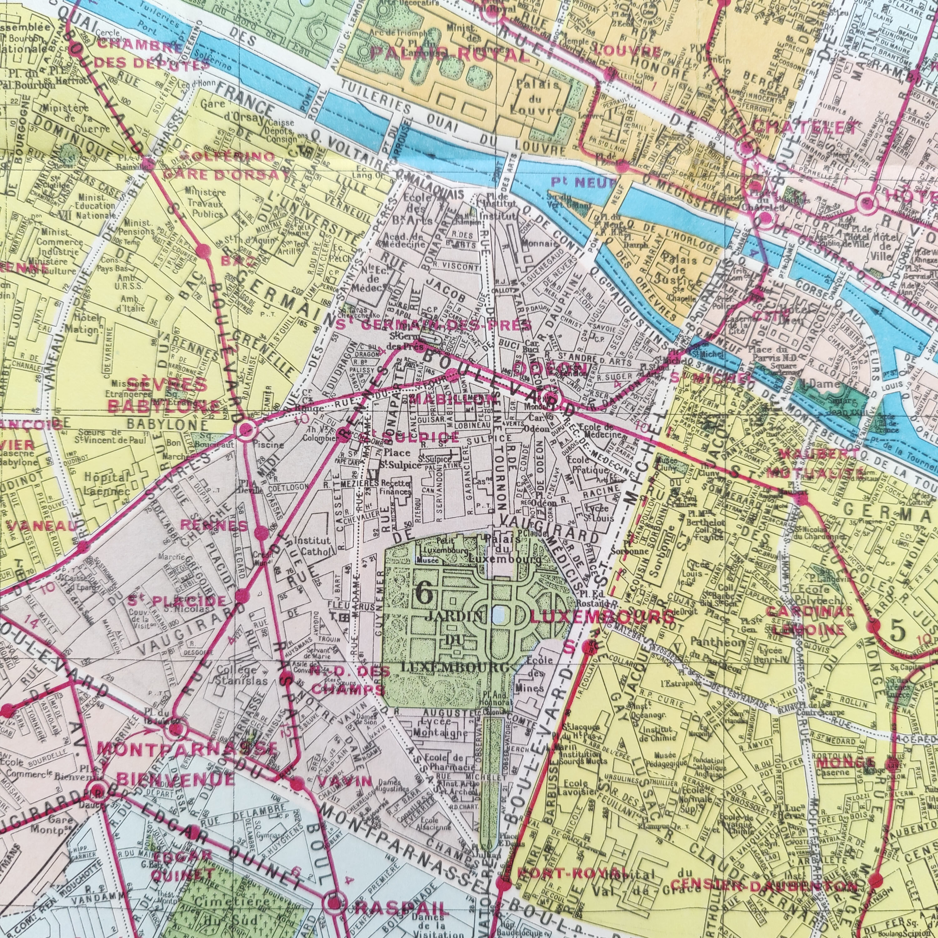 Vintage map 1970 Paris and its neighborhoods