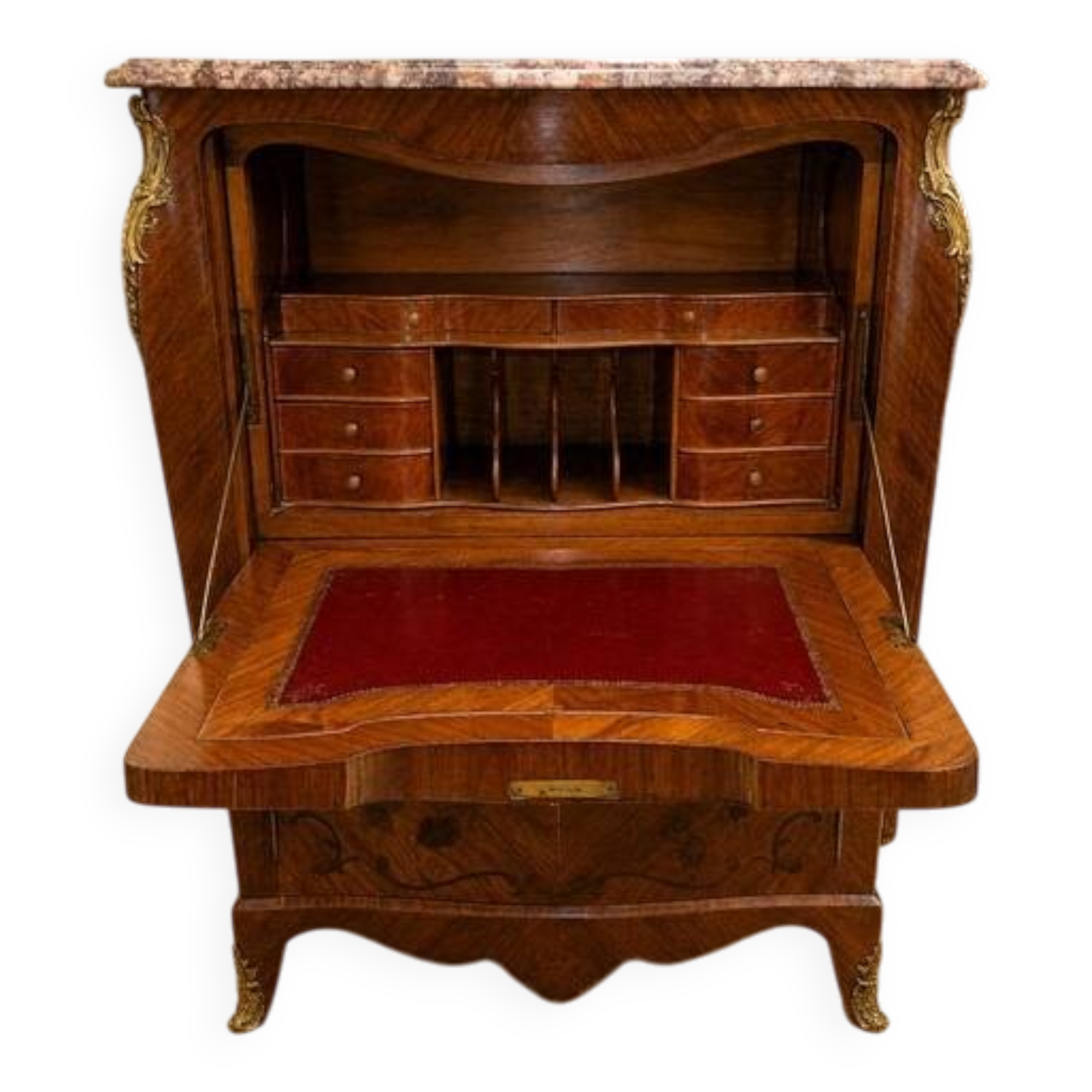 Important Louis XV secretary, in floral marquetry and rich.