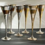 6 Vintage Silver-Plated Brass Champagne Flutes