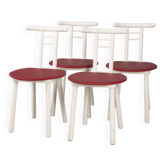 Set of 4 vintage 1980s chairs in wood and red vinyl, italian design