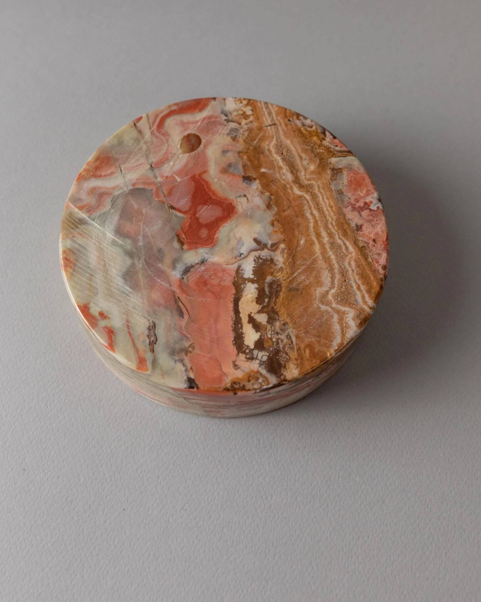 Vintage Onyx Stone Ashtray, solid green-beige-brown marbled, Italian design, 1970s retro decor