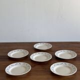 Set of 6 large soup plates with blue flower frieze pattern