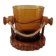 Amber glass and olive wood ice bucket / vintage rope 70s