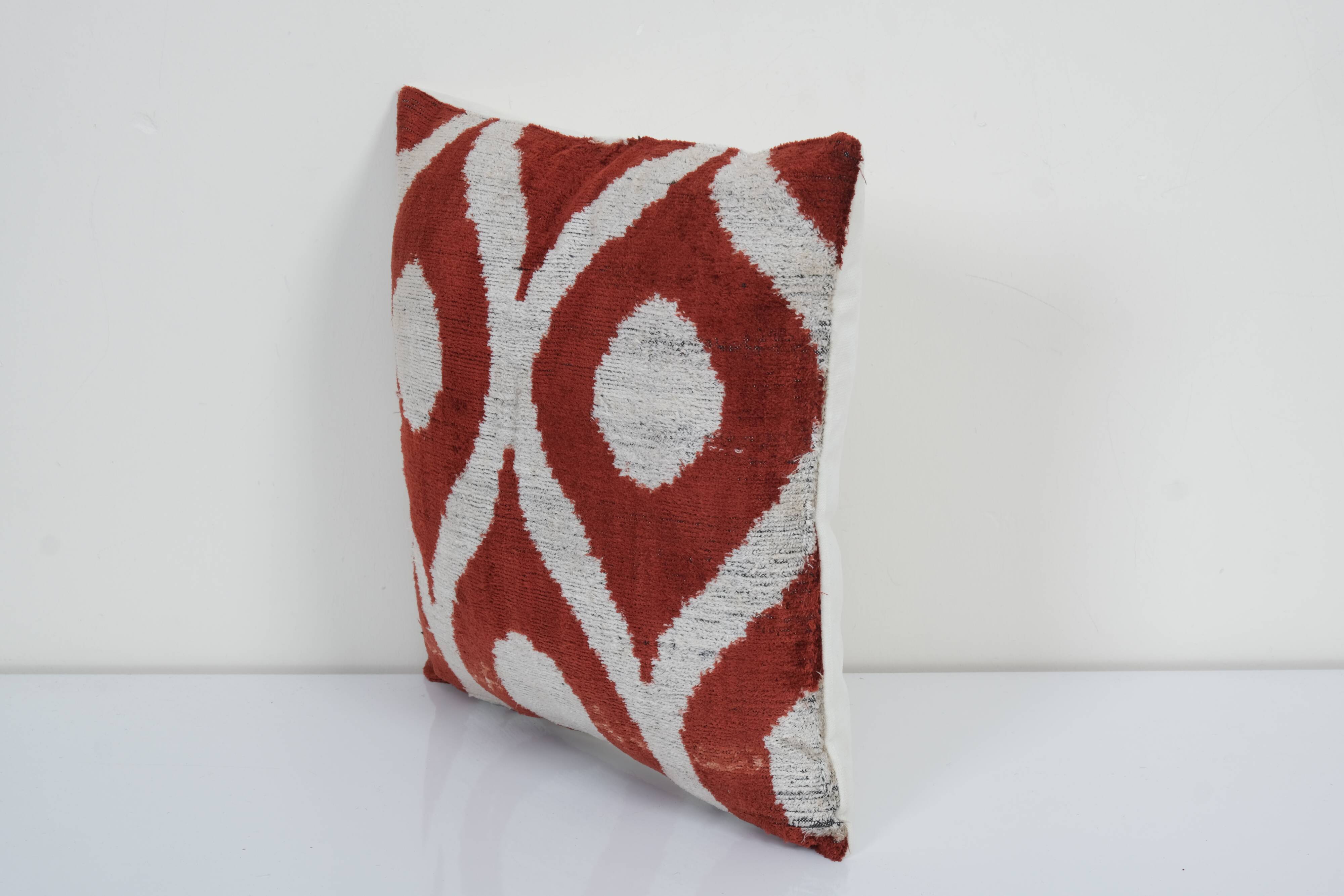 16" x 16" Velvet İkat Pillow,Handmade Patchwork Decorative Pillow, Silk İkat Velvet Modern