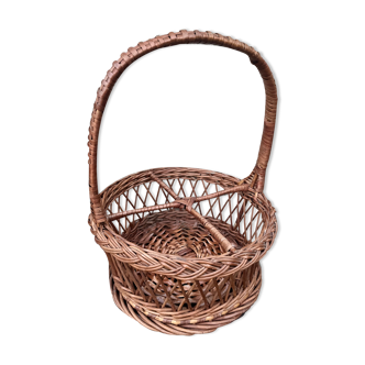 Panier porte-bouteilles en osier vintage