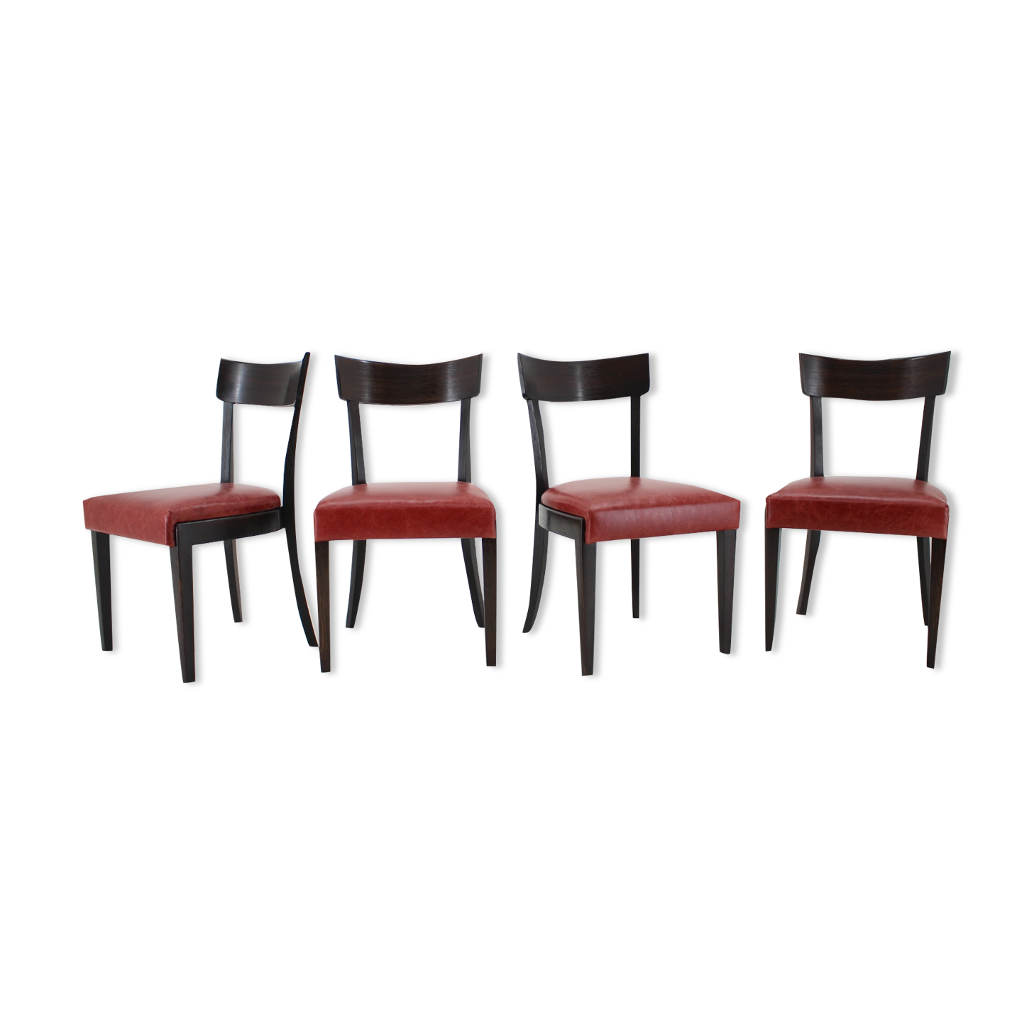1950s Red Leather Dining Chairs for UP Czechoslovakia, Set of 4
