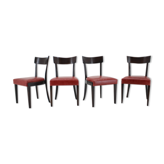 1950s Red Leather Dining Chairs for UP Czechoslovakia, Set of 4