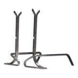 Pair of modernist brushed steel andirons, 1970s