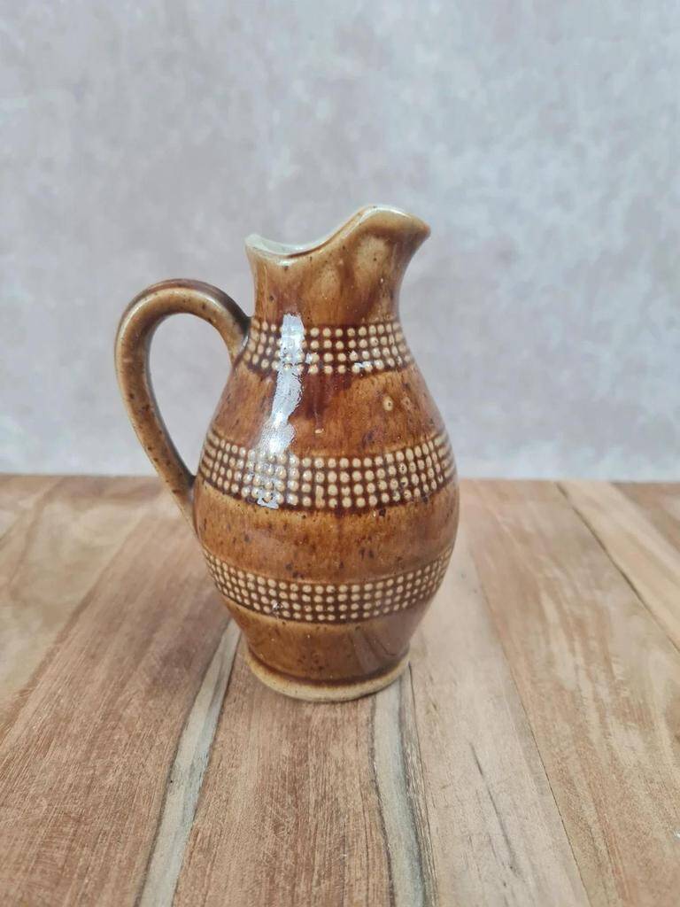 Small vintage stoneware jug with dotted decoration – rustic spirit