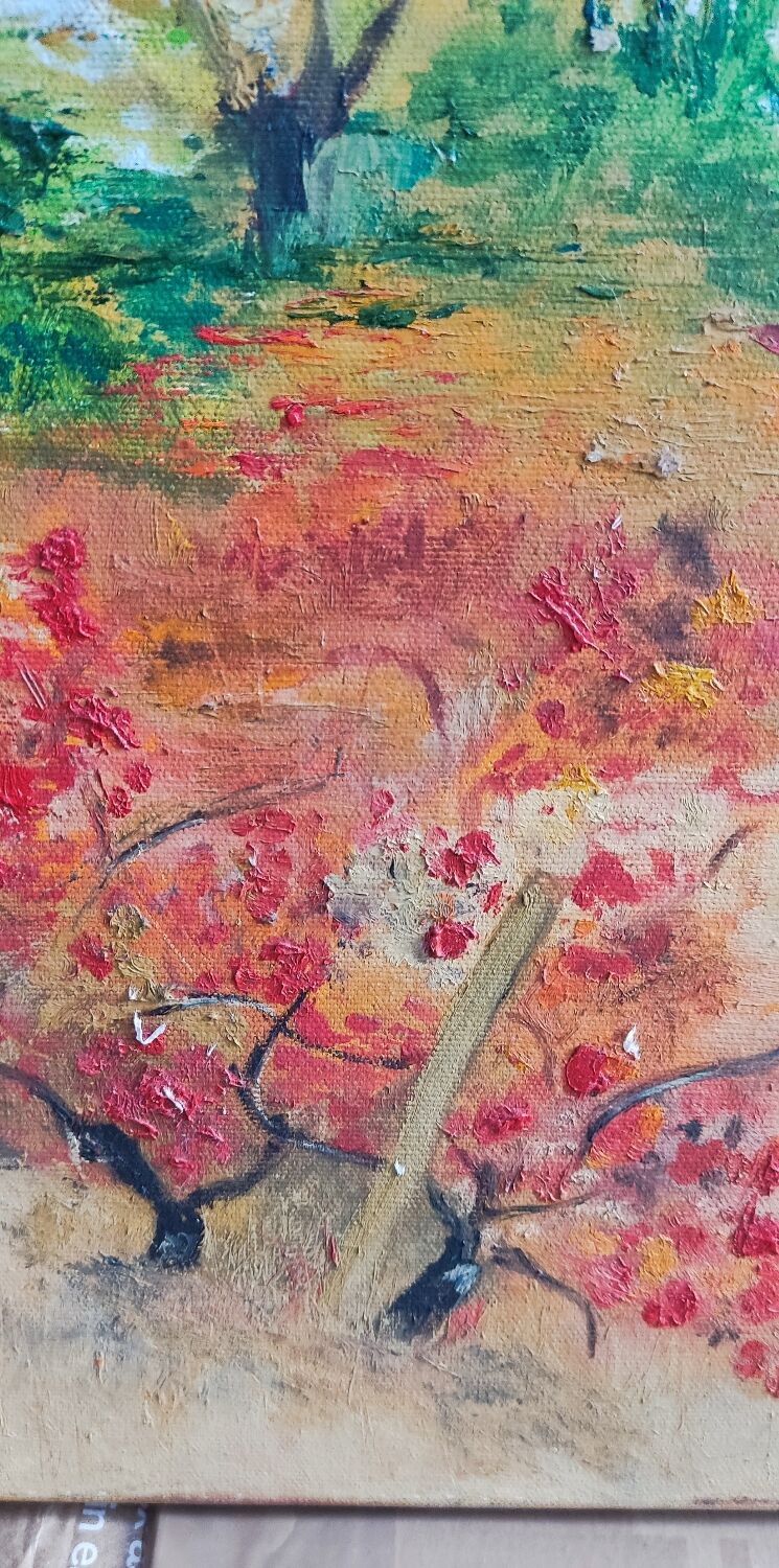 Textured autumn landscape painting – signed Jane – 70x50 cm
