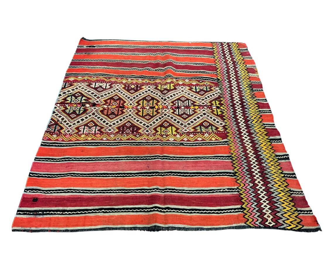 Neutral Orange Turkish Wool Kilim