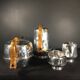 English Design Coffee and Tea Set, Picquot Ware, Brushed Aluminum, 1950
