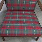 Scandinavian teak armchair, 1960s, demountable, with tartan fabric