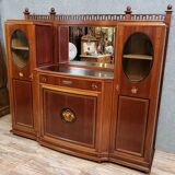 Ecole de Nancy : Grand buffet bibliothèque époque Art Nouveau en acajou