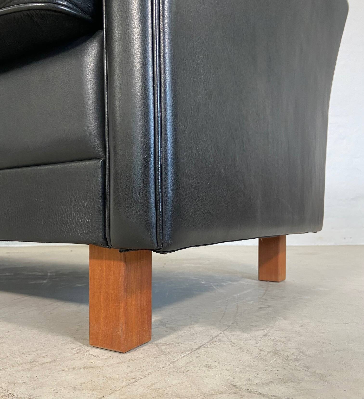 Vintage retro danish mogens hansen 2 person black leather sofa