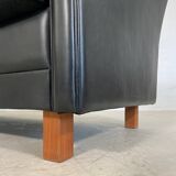 Vintage retro danish mogens hansen 2 person black leather sofa